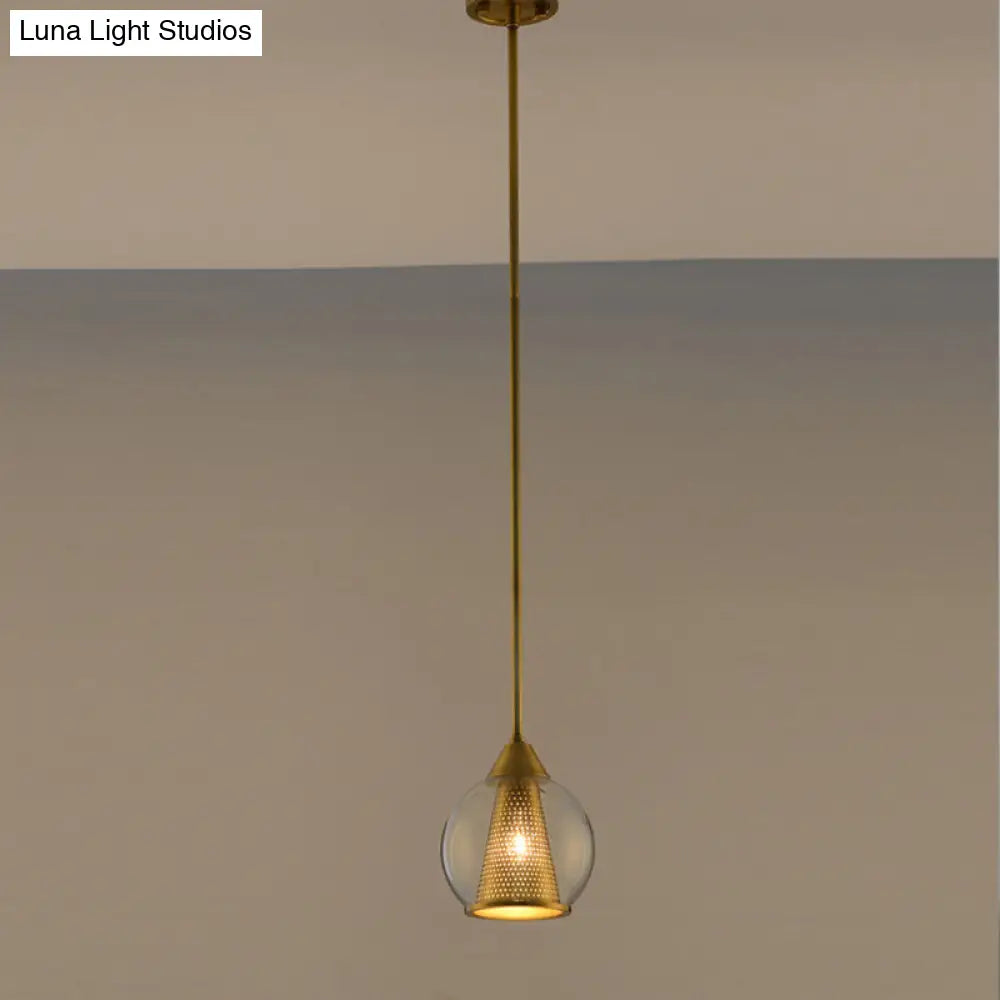 Modern Smoke Gray Glass Sphere Pendant Light With Gold Metal Shade - Perfect For Dining Room Brass