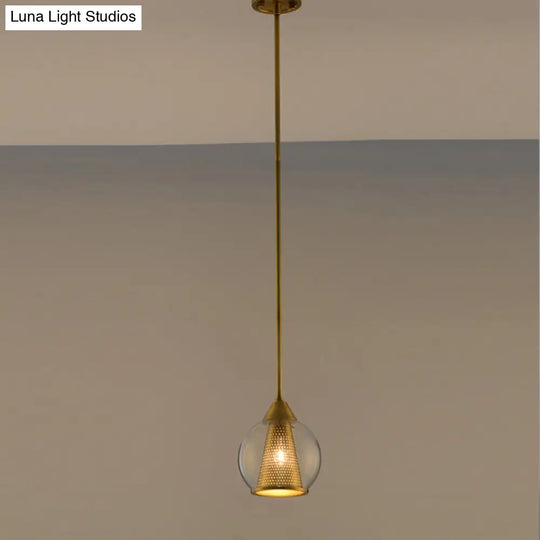 Modern Smoke Gray Glass Sphere Pendant Light With Gold Metal Shade - Perfect For Dining Room Brass