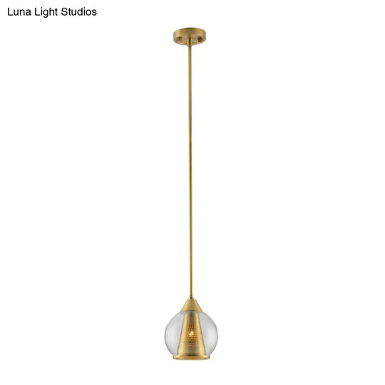 Modern Smoke Gray Glass Pendant Ceiling Light With Gold Cone Metal Shade - Elegant Dining Room