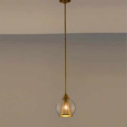 Modern Smoke Gray Glass Pendant Ceiling Light With Gold Cone Metal Shade - Elegant Dining Room