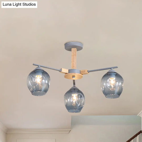 Modern Smoke Gray Glass Pendant Chandelier - 3/6 Light Modo Hanging Fixture For Living Room