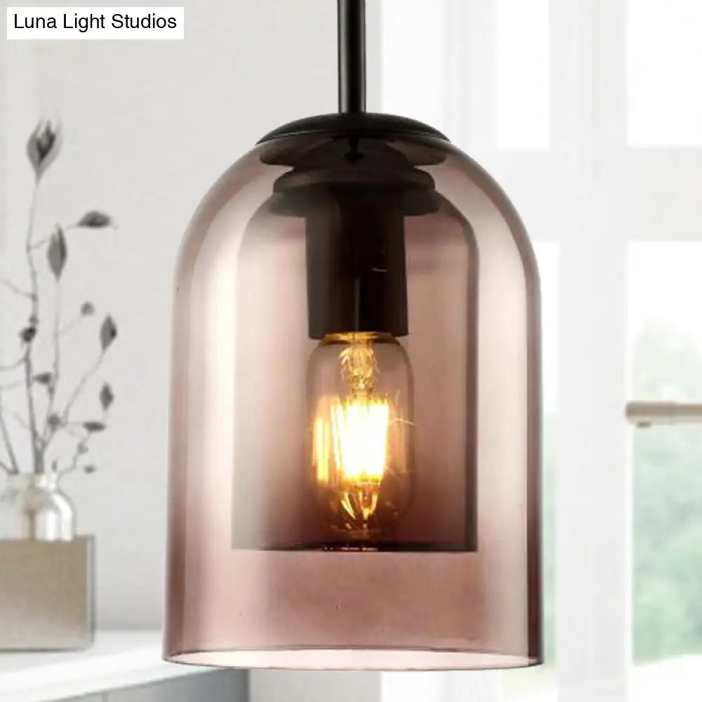 Modern Smoke Gray Glass Pendant Lamp - Bell Design For Dining Room