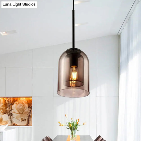 Smoke Gray Glass Pendant Lamp - Modern Hanging Light For Dining Room