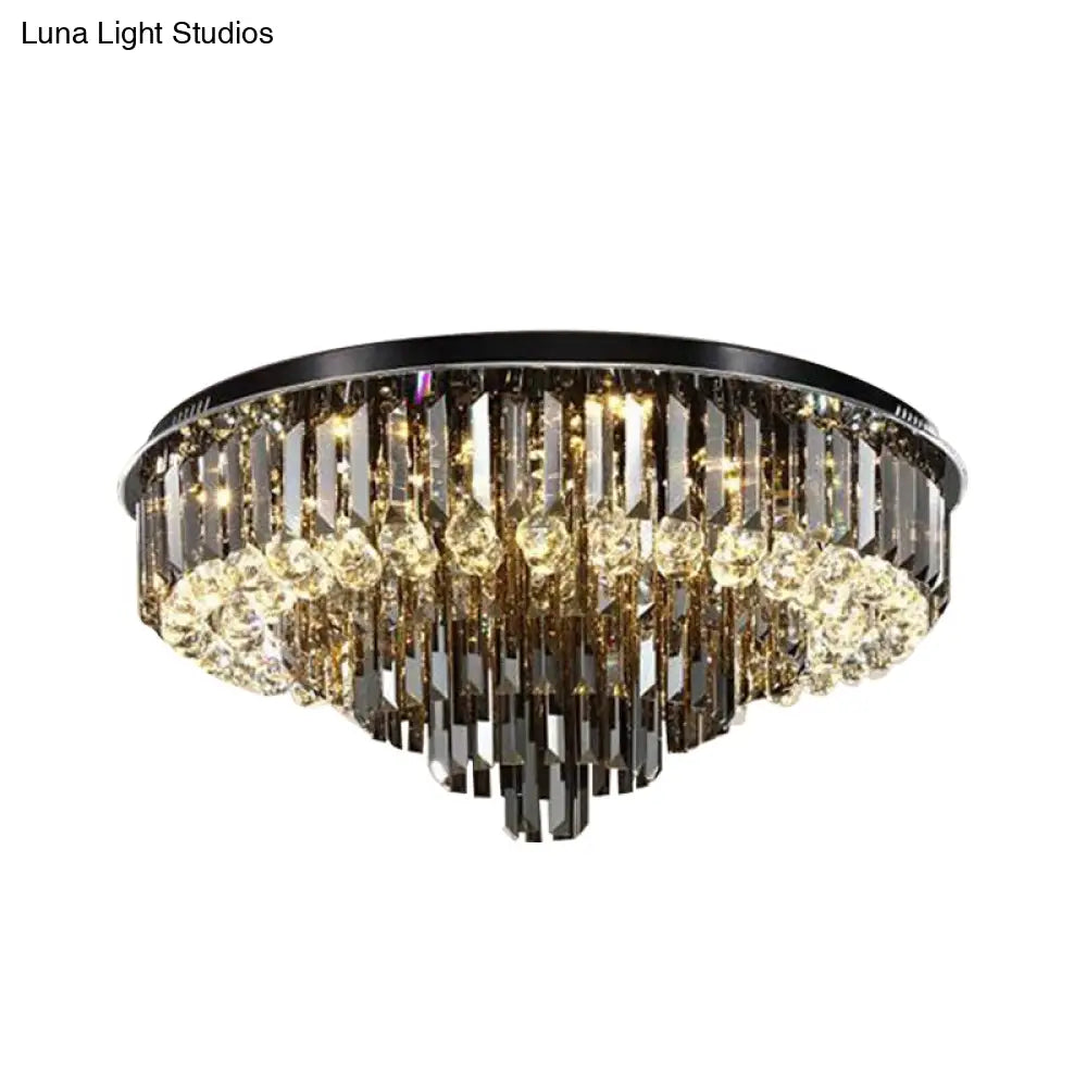 Modern Smoke Grey Crystal Flush Mount Chandelier With Drop - 5/6 Lights Ceiling Light