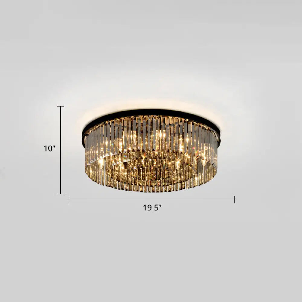 Modern Smoke Grey Crystal Flushmount Ceiling Lamp: Sleek Circular Design For Living Room Lighting