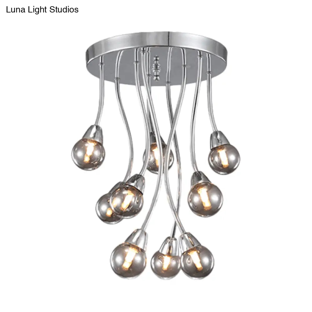 Modern Smoke Grey Glass Chandelier: Bubble Bedroom Ceiling Mount Semi Flush Light (9/20 - Head) In