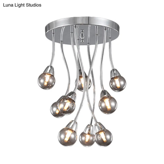 Modern Smoke Grey Glass Chandelier: Bubble Bedroom Ceiling Mount Semi Flush Light (9/20 - Head) In