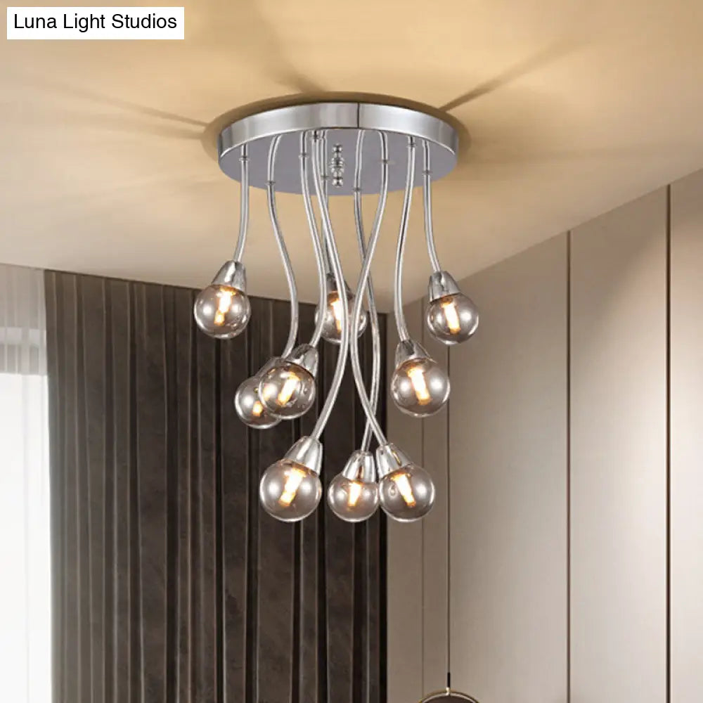 Smoke Grey Glass Bubble Chandelier Ceiling Mount - Chrome Semi Flush Light Modernist 9/20-Head