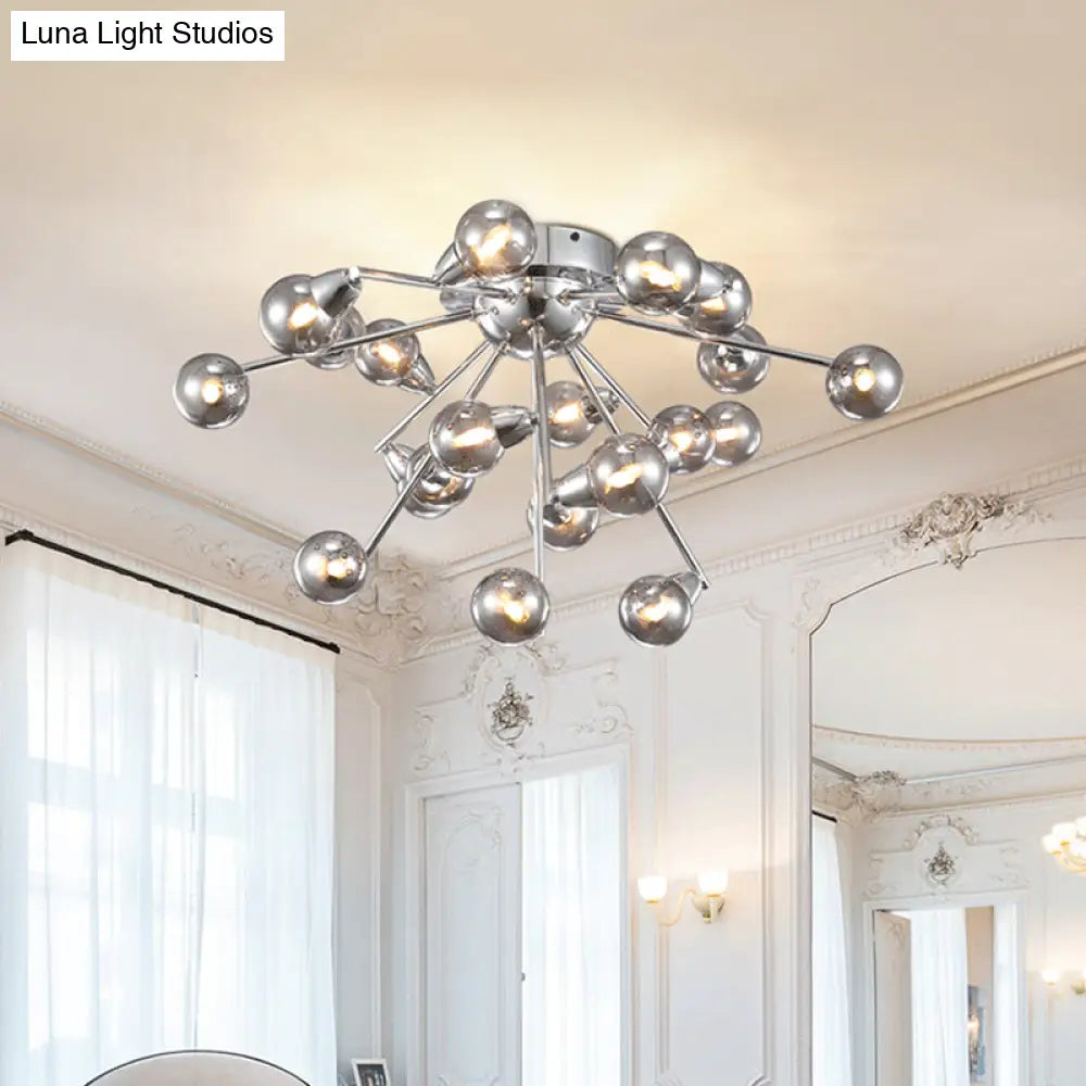 Modern Smoke Grey Glass Chandelier: Bubble Bedroom Ceiling Mount Semi Flush Light (9/20 - Head) In