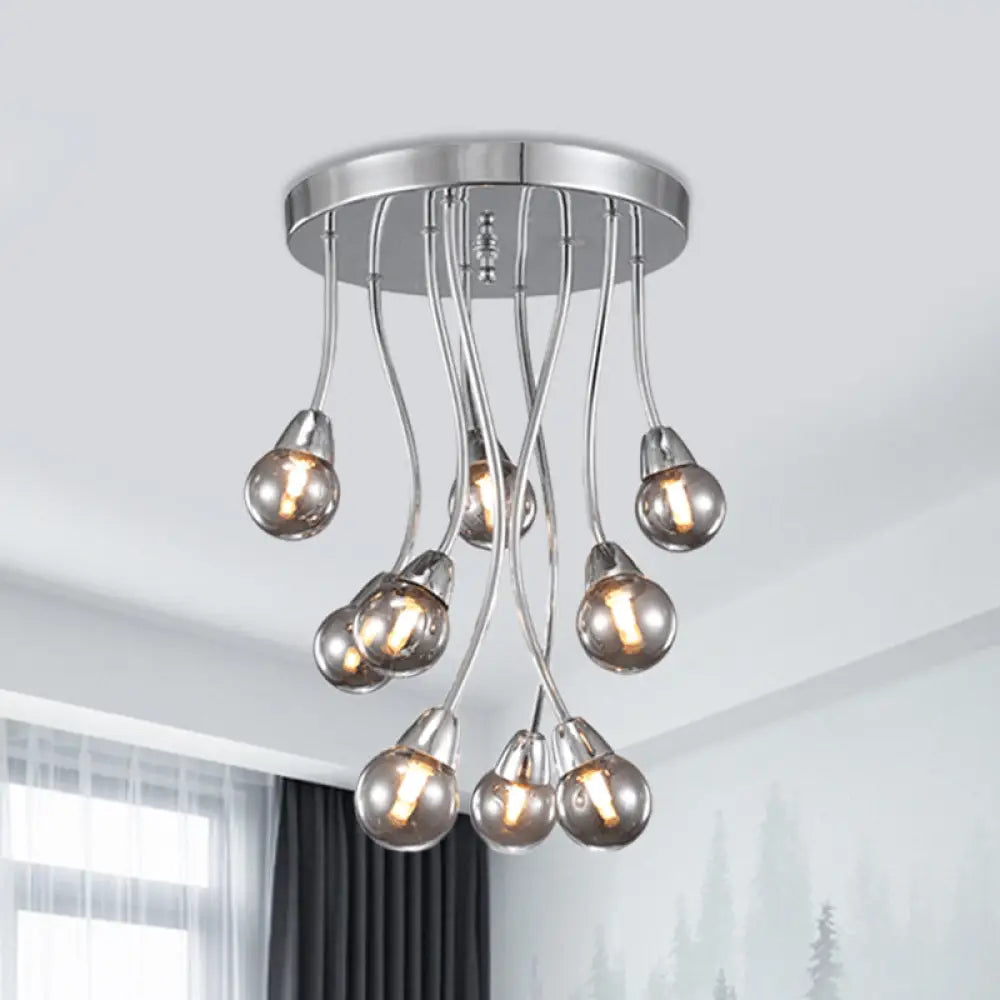 Modern Smoke Grey Glass Chandelier: Bubble Bedroom Ceiling Mount Semi Flush Light (9/20 - Head) In