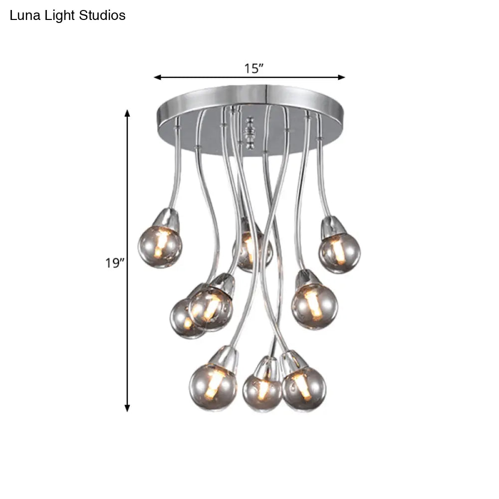 Modern Smoke Grey Glass Chandelier: Bubble Bedroom Ceiling Mount Semi Flush Light (9/20 - Head) In