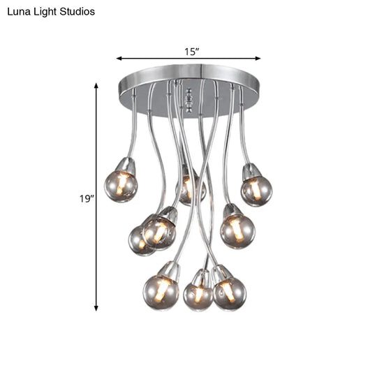 Modern Smoke Grey Glass Chandelier: Bubble Bedroom Ceiling Mount Semi Flush Light (9/20 - Head) In