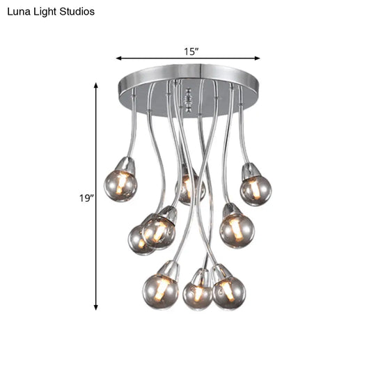 Smoke Grey Glass Bubble Chandelier Ceiling Mount - Chrome Semi Flush Light Modernist 9/20-Head