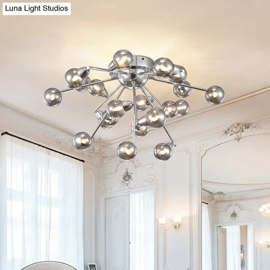 Smoke Grey Glass Bubble Chandelier Ceiling Mount - Chrome Semi Flush Light Modernist 9/20-Head