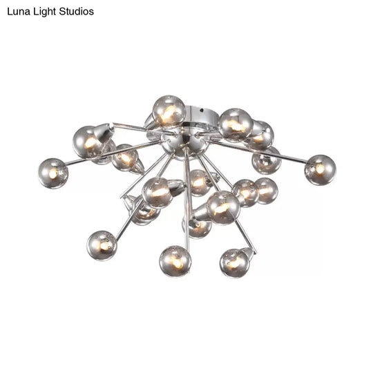 Smoke Grey Glass Bubble Chandelier Ceiling Mount - Chrome Semi Flush Light Modernist 9/20-Head