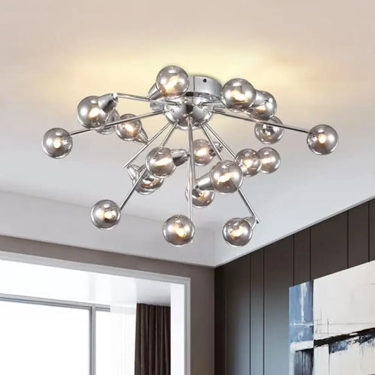 Modern Smoke Grey Glass Chandelier: Bubble Bedroom Ceiling Mount Semi Flush Light (9/20 - Head) In