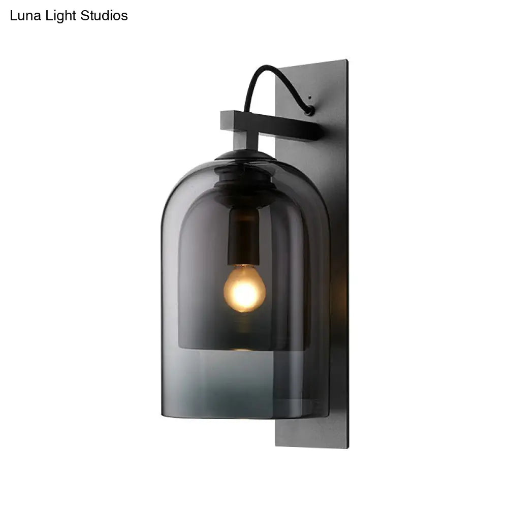 Modern Smoke Grey Glass Dual Bell Wall Lamp With Black Sconce Lighting - 1 Bulb