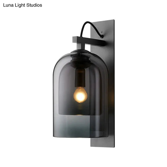 Modern Smoke Grey Glass Dual Bell Wall Lamp With Black Sconce Lighting - 1 Bulb