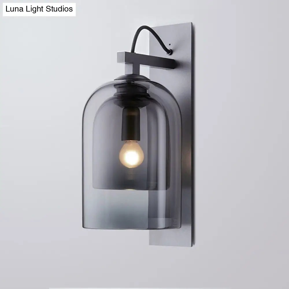 Modern Smoke Grey Glass Dual Bell Wall Lamp With Black Sconce Lighting - 1 Bulb