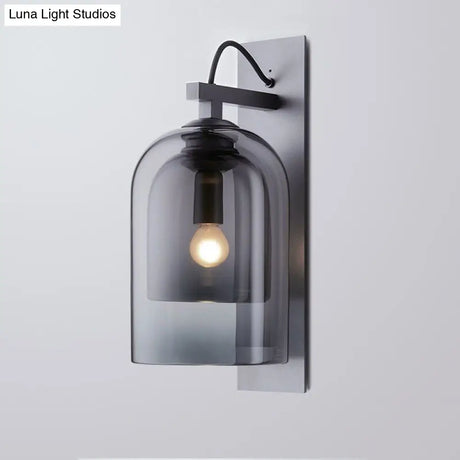 Modern Smoke Grey Glass Dual Bell Wall Lamp With Black Sconce Lighting - 1 Bulb