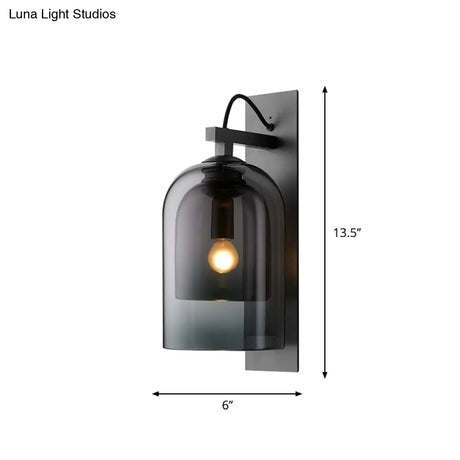 Modern Smoke Grey Glass Dual Bell Wall Lamp With Black Sconce Lighting - 1 Bulb