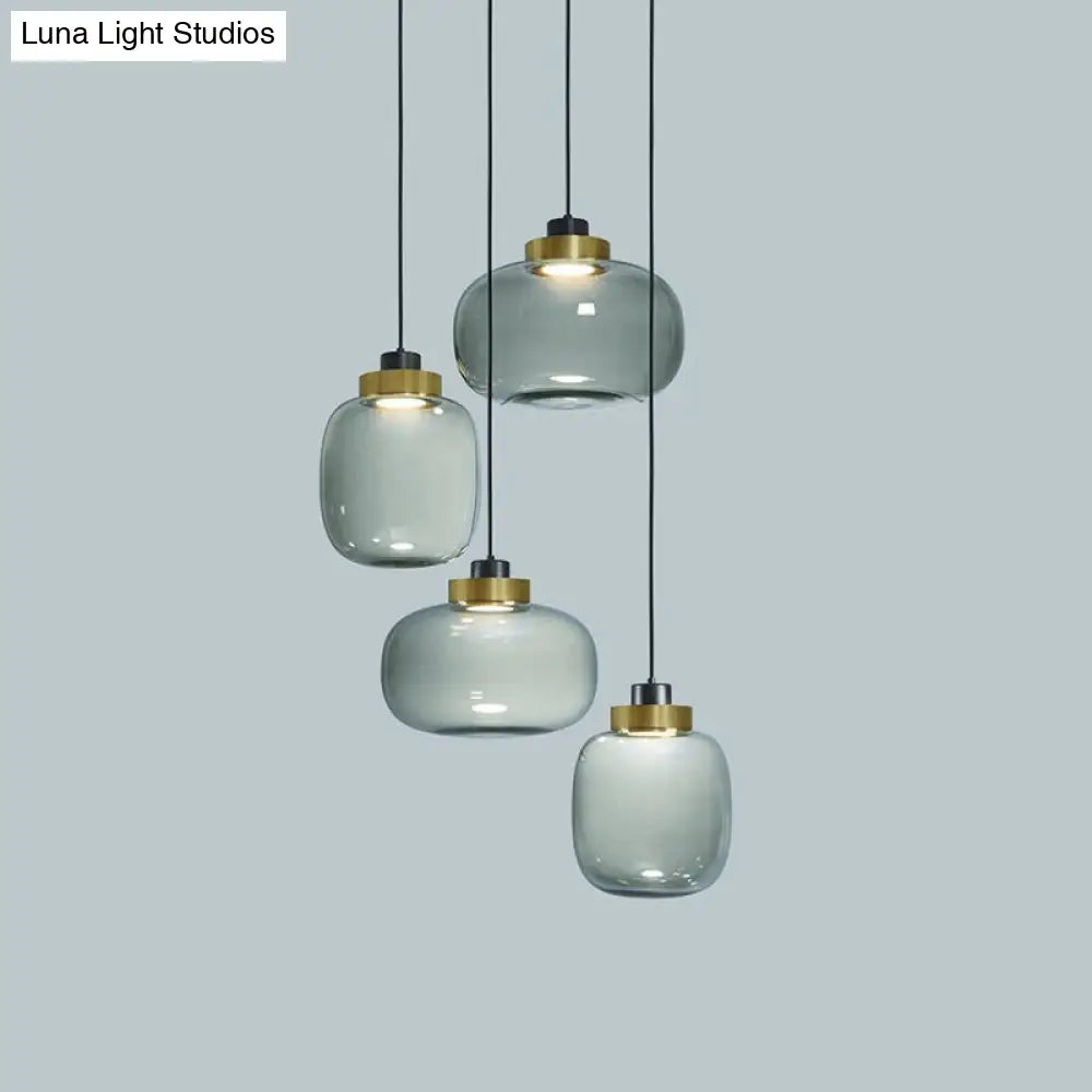 Modern Smoke Grey Glass Ellipse Pendant Light For Living Room With Warm/White/Natural Lighting