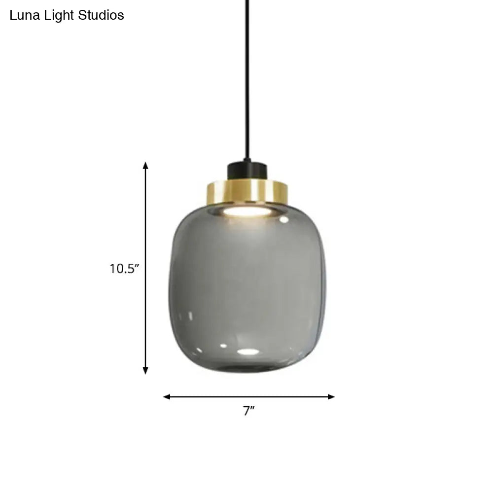 Modern Smoke Grey Glass Ellipse Pendant Light For Living Room With Warm/White/Natural Lighting