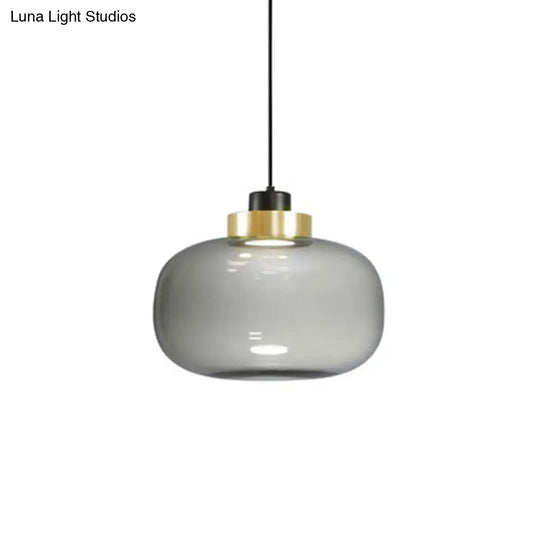 Modern Smoke Grey Glass Ellipse Pendant Light For Living Room With Warm/White/Natural Lighting