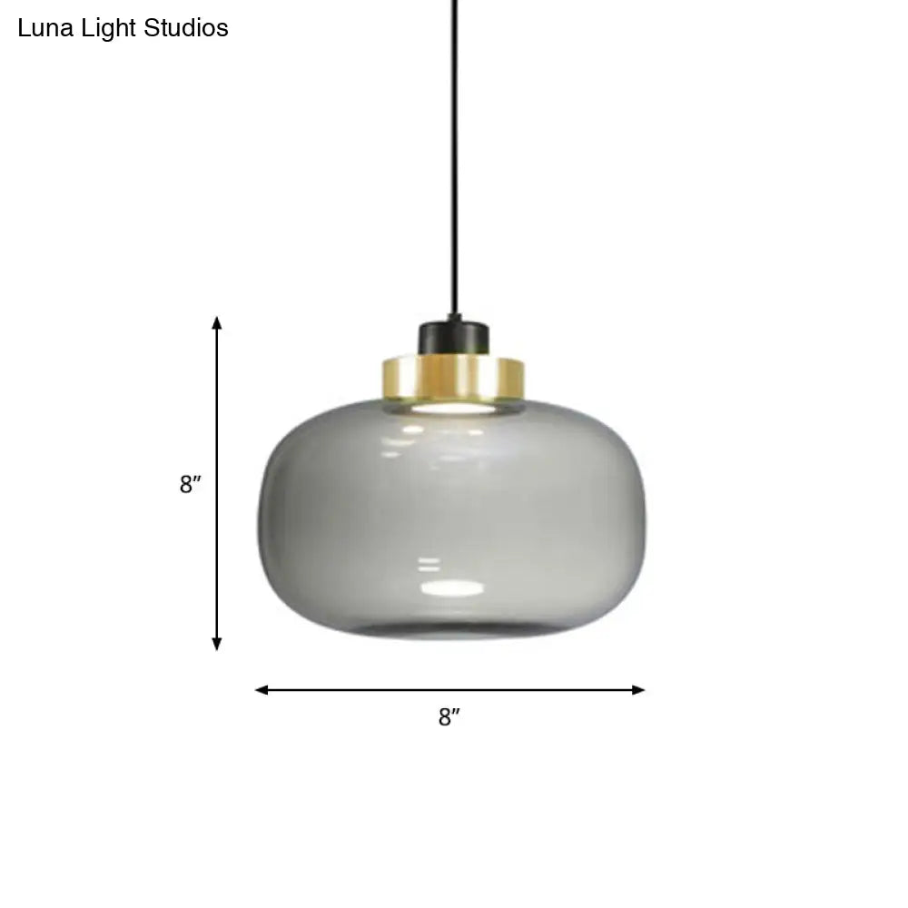 Modern Smoke Grey Glass Ellipse Pendant Light For Living Room With Warm/White/Natural Lighting