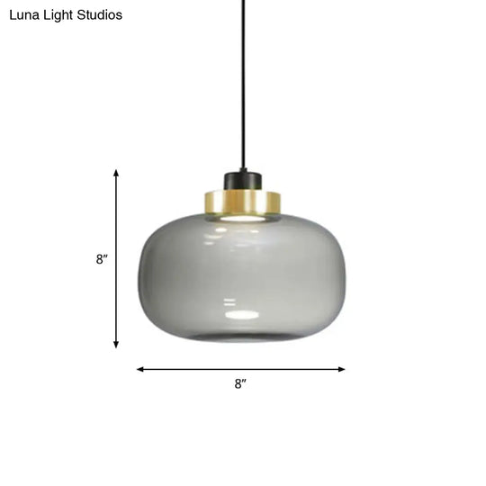 Modern Smoke Grey Glass Ellipse Pendant Light For Living Room With Warm/White/Natural Lighting