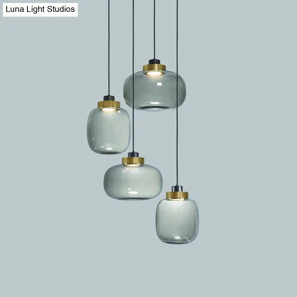 Modern Smoke Grey Glass Ellipse Pendant Light For Living Room With Adjustable Warm/White/Natural