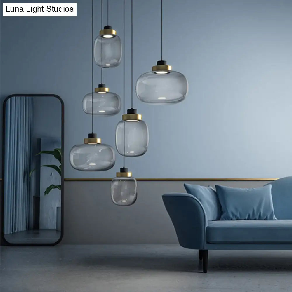 Modern Smoke Grey Glass Ellipse Pendant Light For Living Room With Warm/White/Natural Lighting