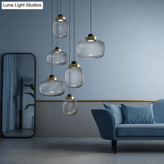 Modern Smoke Grey Glass Ellipse Pendant Light For Living Room With Warm/White/Natural Lighting