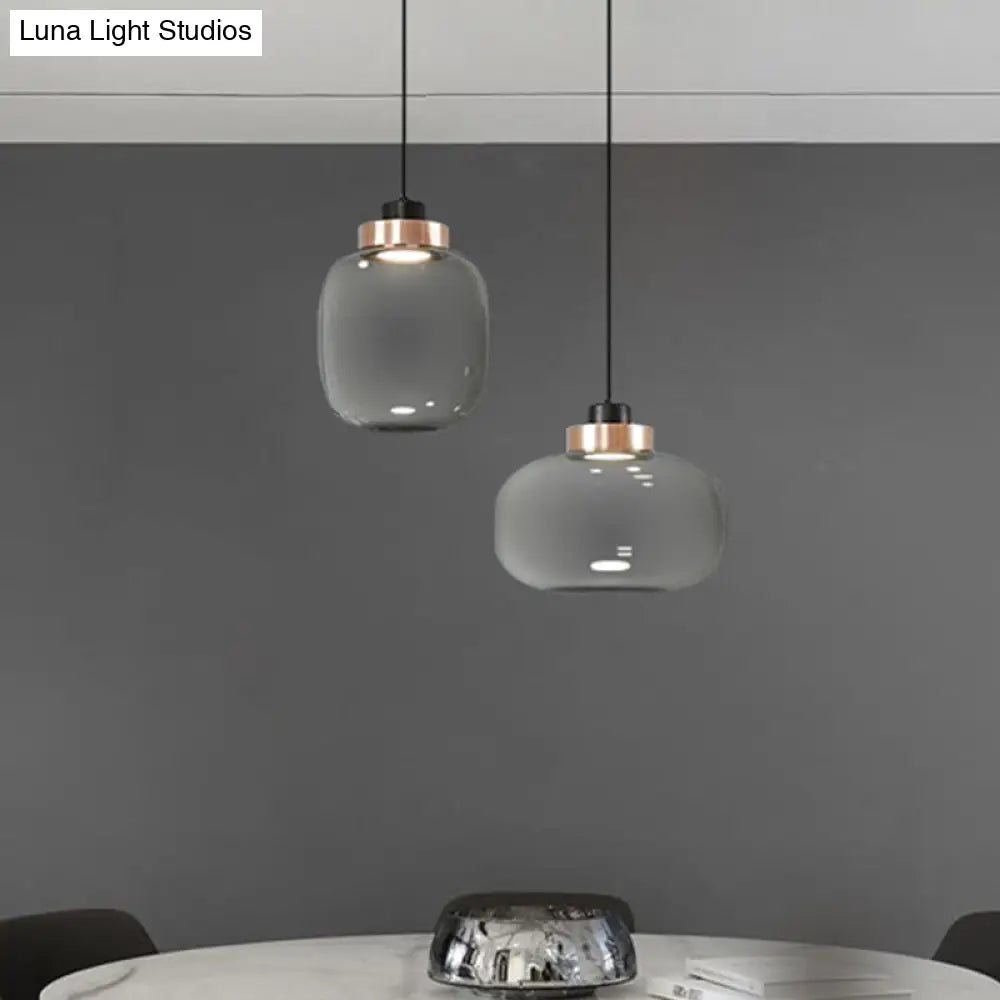 Modern Smoke Grey Glass Ellipse Pendant Light For Living Room With Warm/White/Natural Lighting