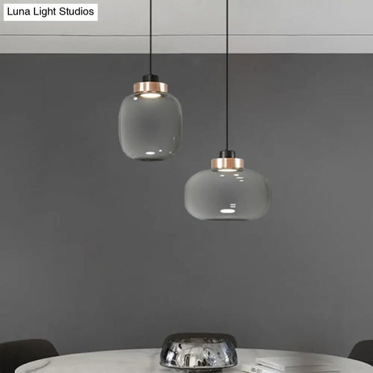 Modern Smoke Grey Glass Ellipse Pendant Light For Living Room With Warm/White/Natural Lighting