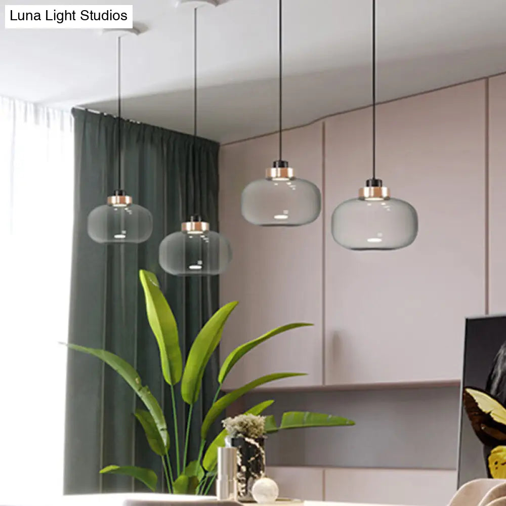 Modern Smoke Grey Glass Ellipse Pendant Light For Living Room With Warm/White/Natural Lighting