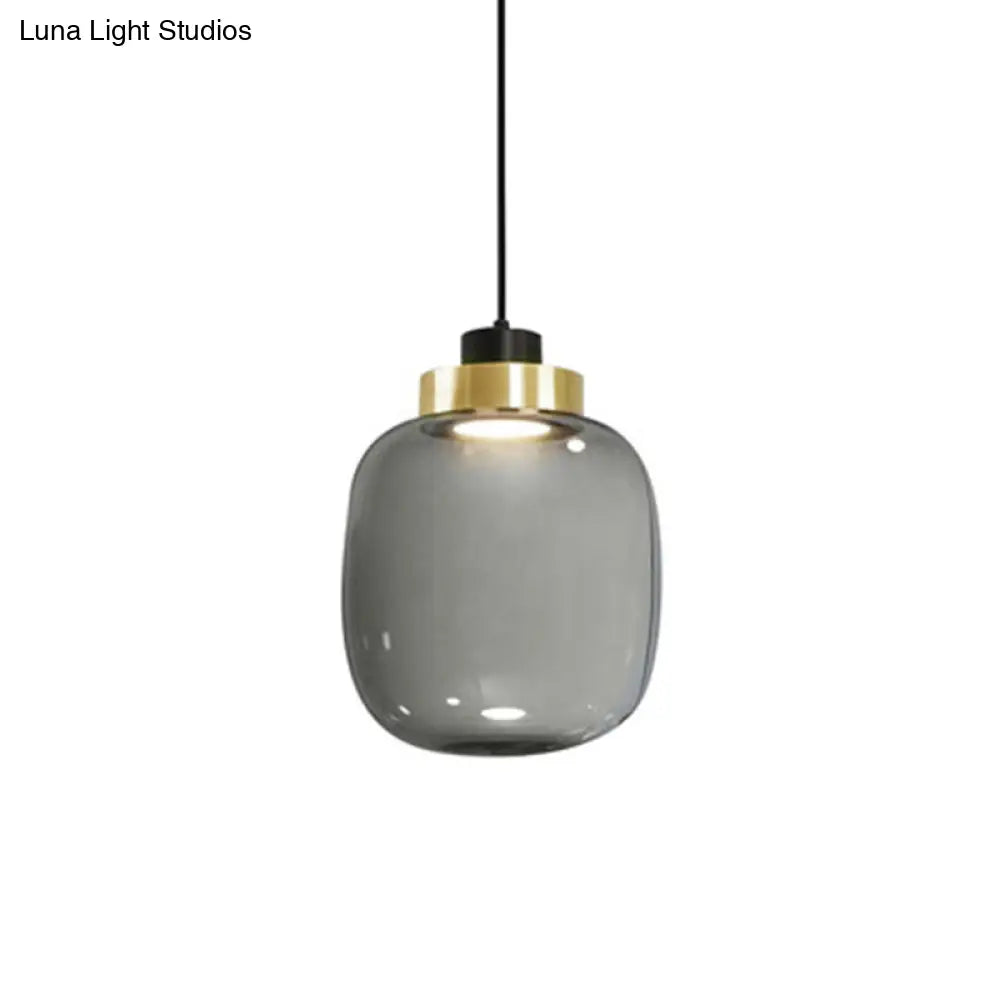 Modern Smoke Grey Glass Ellipse Pendant Light For Living Room With Warm/White/Natural Lighting