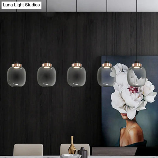 Modern Smoke Grey Glass Ellipse Pendant Light For Living Room With Warm/White/Natural Lighting Gray
