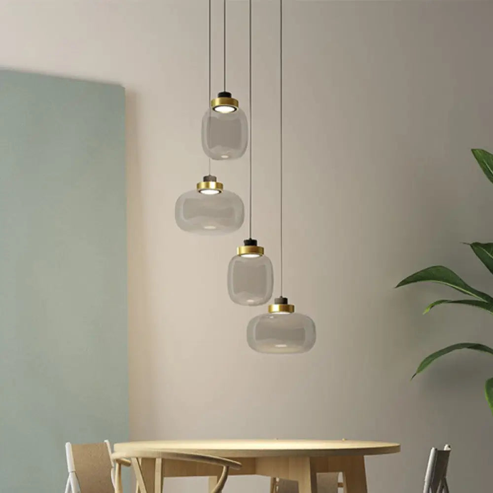 Modern Smoke Grey Glass Ellipse Pendant Light For Living Room With Adjustable Warm/White/Natural