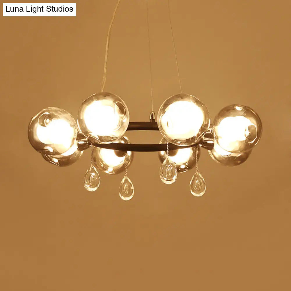 Modern Smoke Grey Glass Orb Pendant Chandelier - 8-Light Circular Design With Droplet