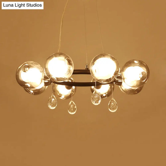 Modern Smoke Grey Glass Orb Pendant Chandelier - 8-Light Circular Design With Droplet