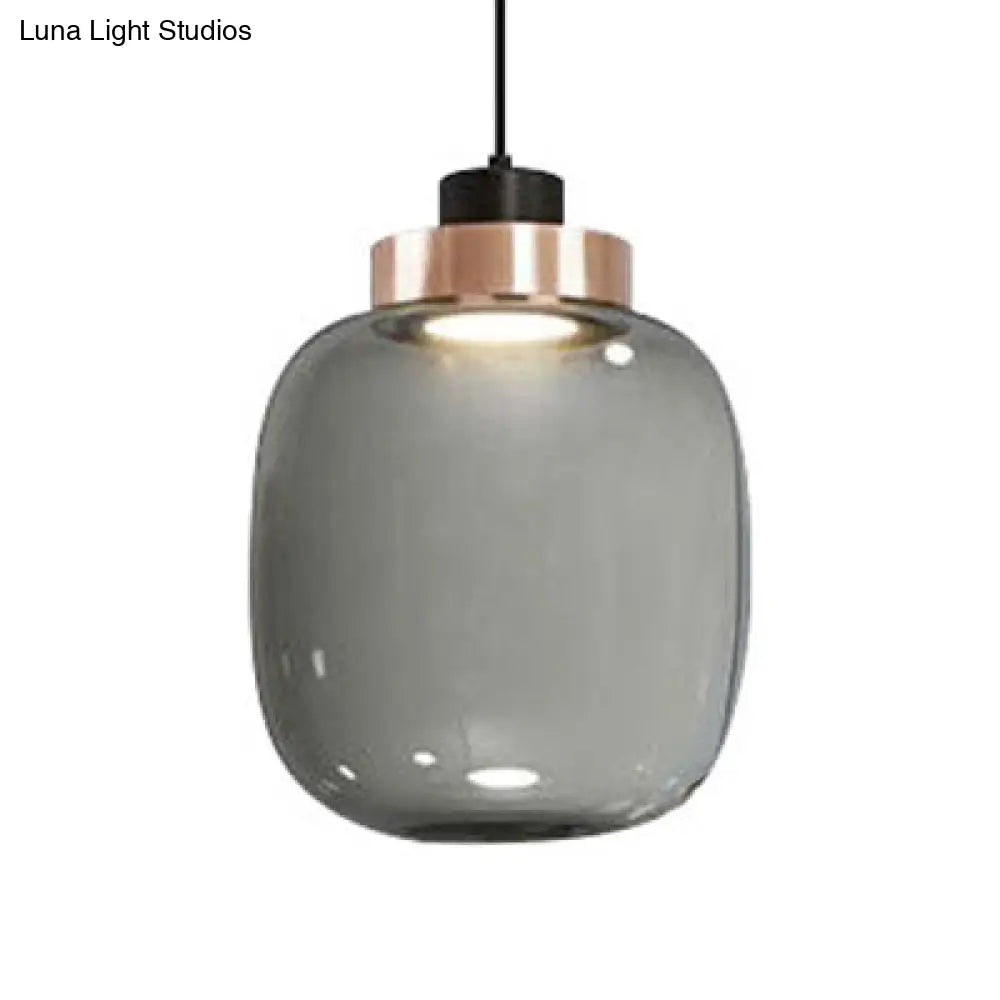 Smoky Drum/Cylindrical Suspended Pendant - Post Modern 7/8.5 Wide Led Glass Hanging Light Kit In