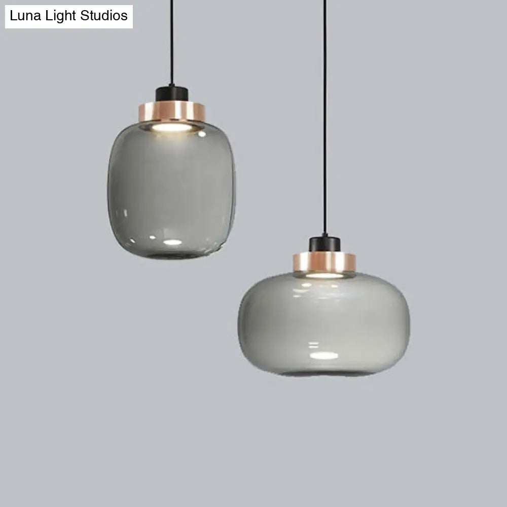 Smoky Drum/Cylindrical Suspended Pendant - Post Modern 7/8.5 Wide Led Glass Hanging Light Kit In