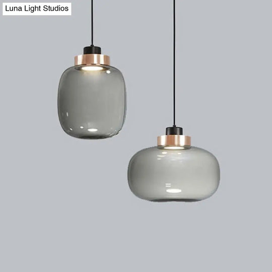 Smoky Drum/Cylindrical Suspended Pendant - Post Modern 7/8.5 Wide Led Glass Hanging Light Kit In