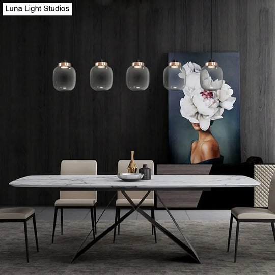 Smoky Drum/Cylindrical Suspended Pendant - Post Modern 7/8.5 Wide Led Glass Hanging Light Kit In