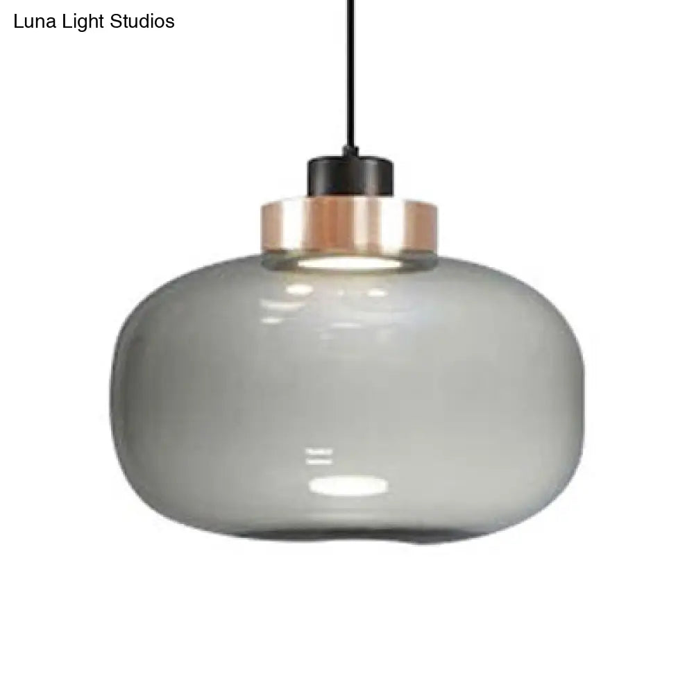 Smoky Drum/Cylindrical Suspended Pendant - Post Modern 7/8.5 Wide Led Glass Hanging Light Kit In