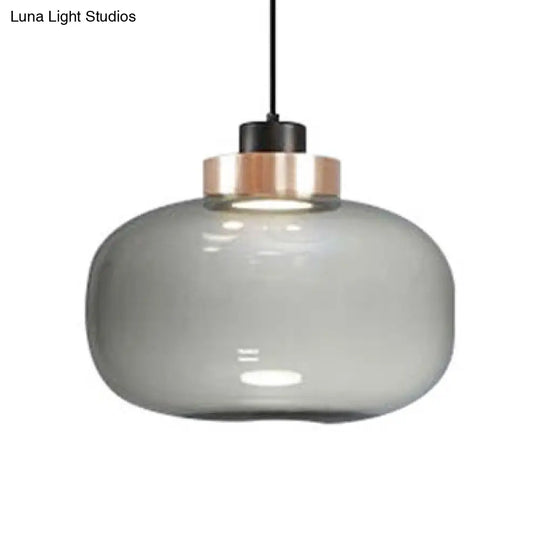 Smoky Drum/Cylindrical Suspended Pendant - Post Modern 7/8.5 Wide Led Glass Hanging Light Kit In