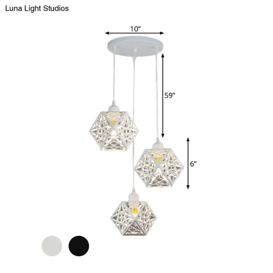 Modern Snowflake Cage Pendant Light With 3 Iron Lights - Hotel Grade In White/Black