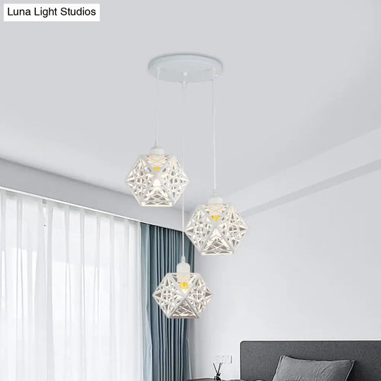 Modern Snowflake Cage Pendant Light With 3 Iron Lights - Hotel Grade In White/Black