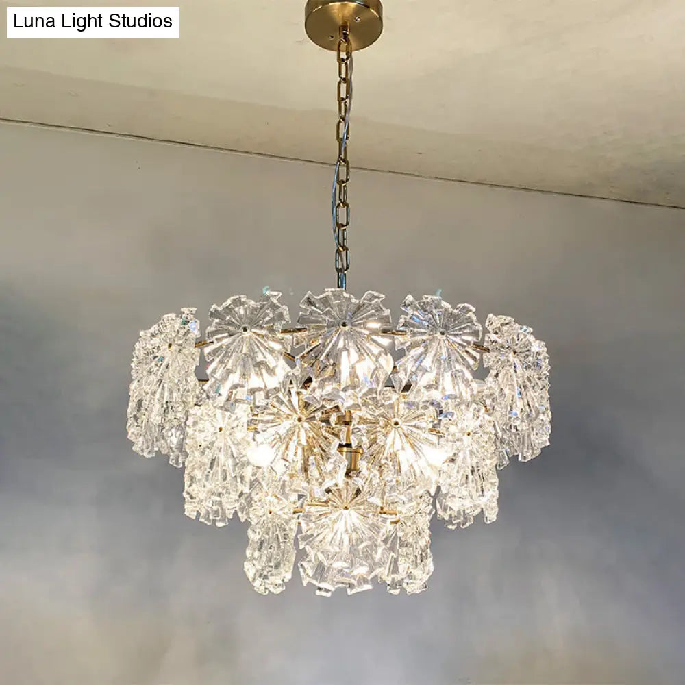 Modern Snowflake Crystal Chandelier With 3 Tiers And 4/7 Bulbs In Gold - 12/17 Wide For Dining Room